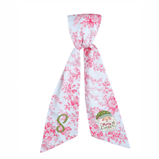 Custom Letter Christmas Santa Claus Embroidered Linen Wreath Sash, Personalized Monogram Merry Christmas Bow Sash for Front Door Decor