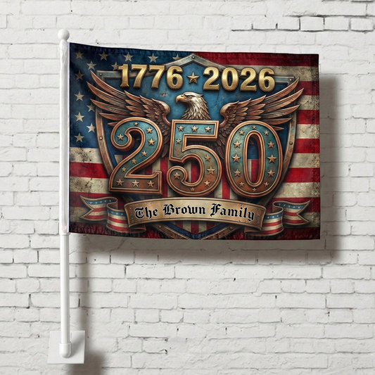 America 250 Semiquincentennial Car Flag - Personalized USA Patriotic Flag 1776 - 2026