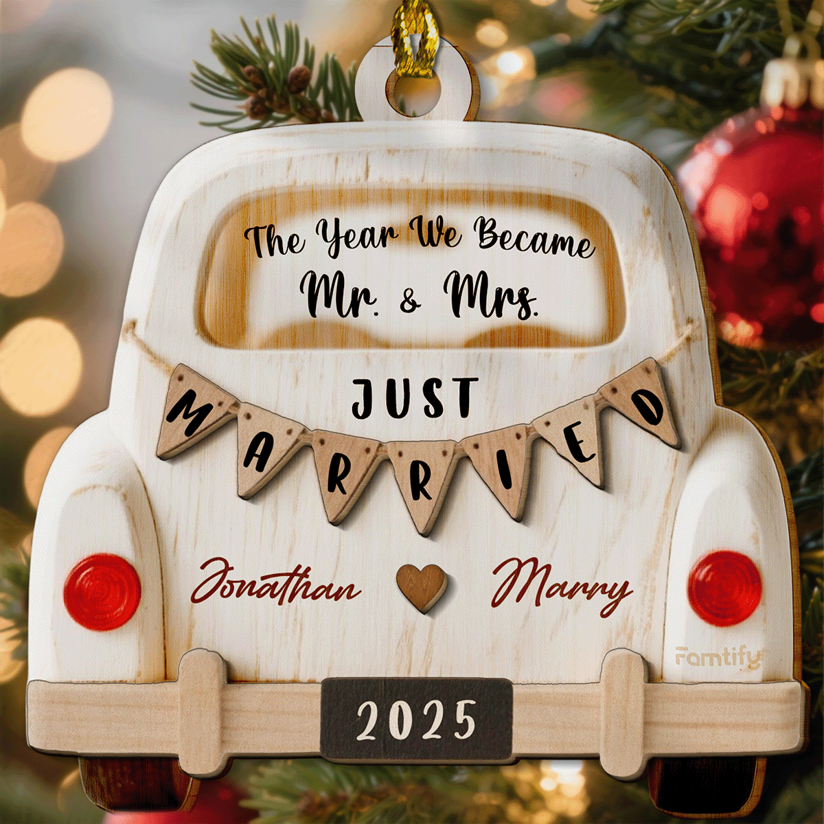 Mr & Mrs – Custom Wedding Car Wood Ornament