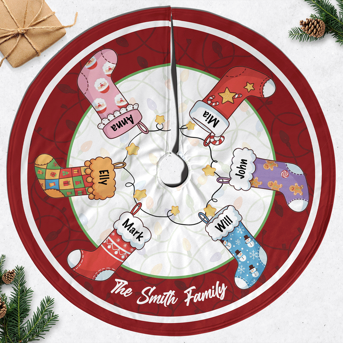 Personalized Family's Stockings Christmas Tree Skirt