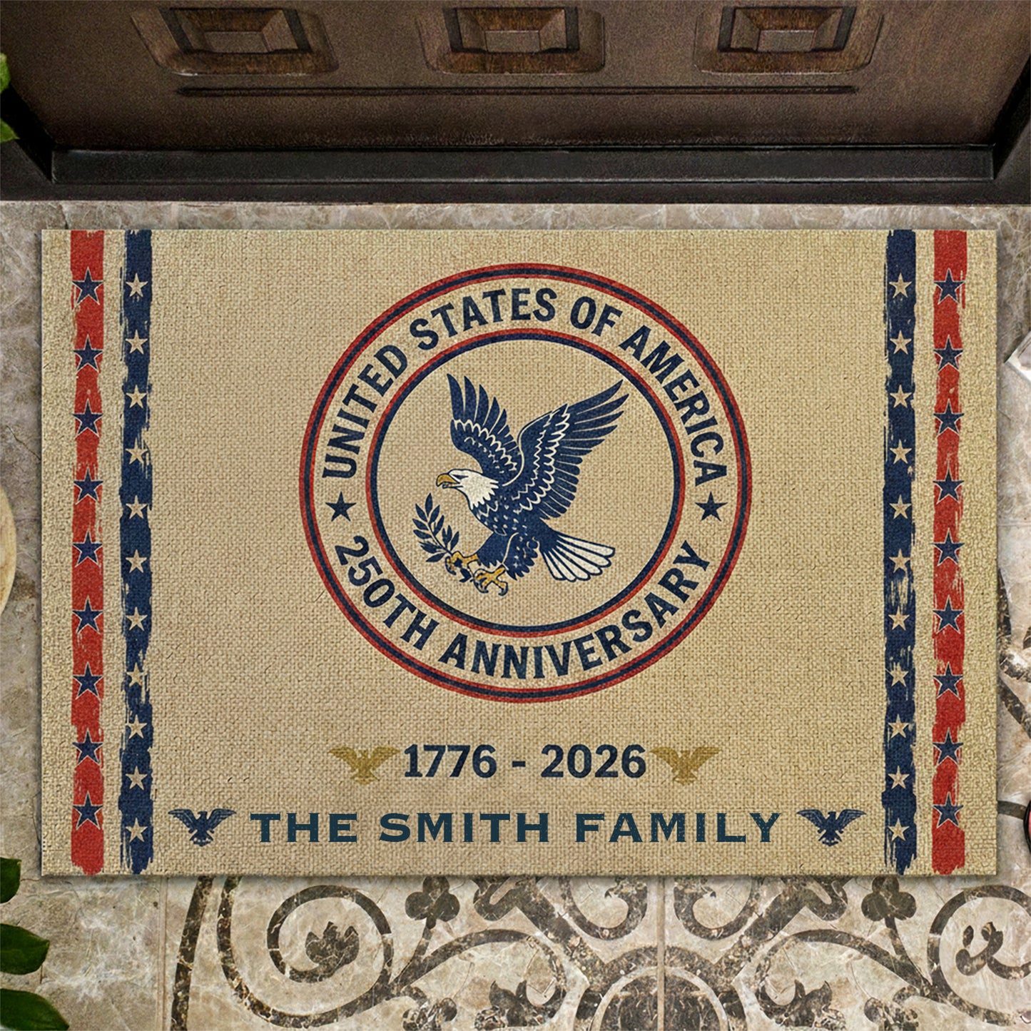 USA Semiquincentennial 1776-2026 Custom Family Name Doormat