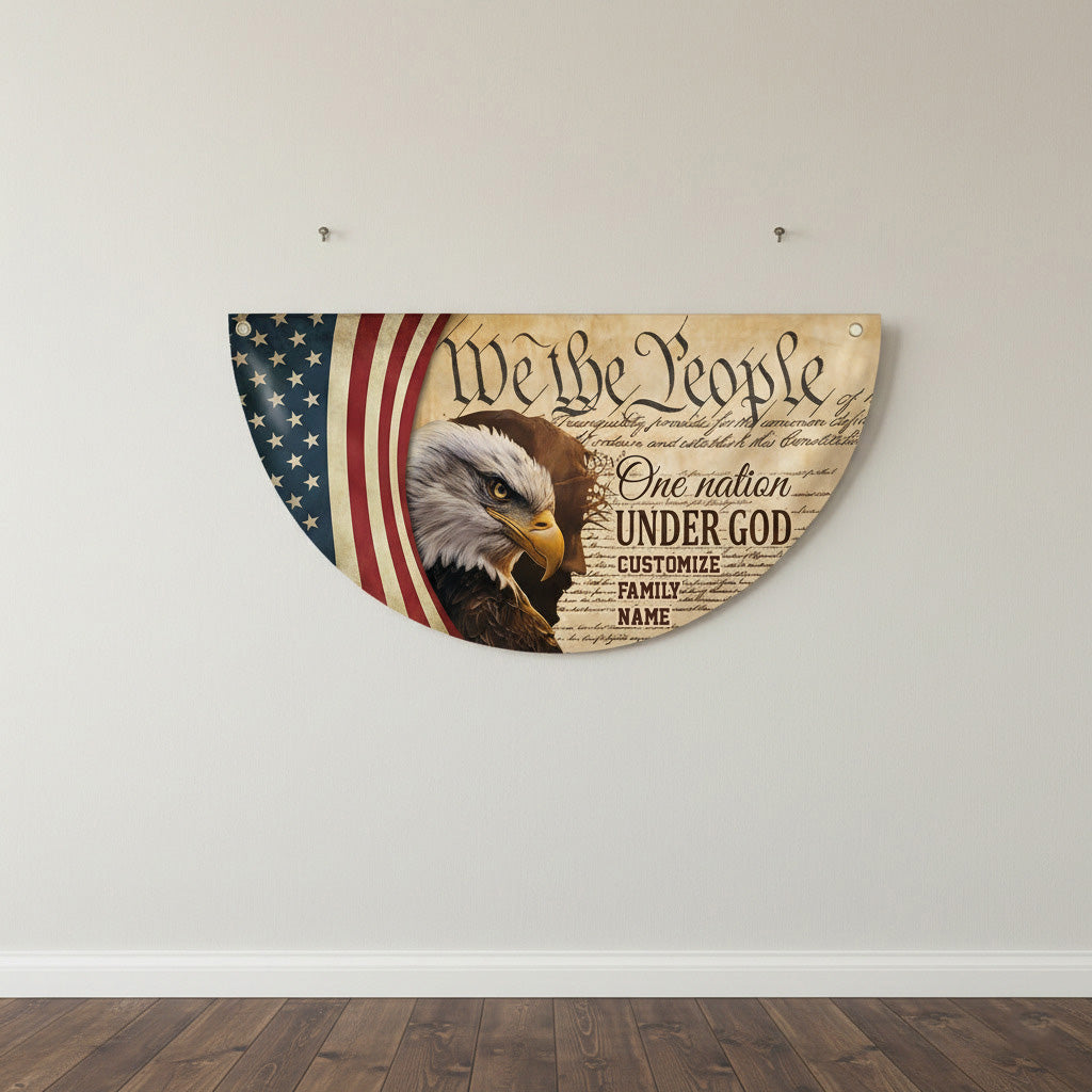 Custom Family Name We The People America Non-Pleated Fan Flag