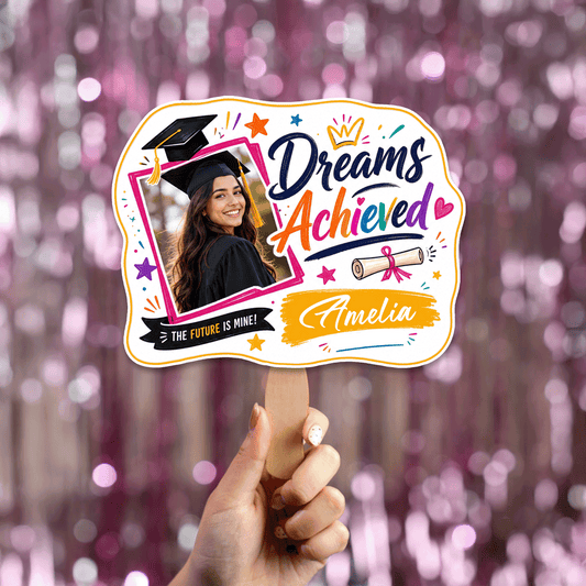 Personalized Dreams Achieved Custom Shape Photo Hand Fan, Graduation Fan with Photo & Name