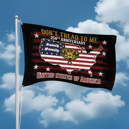 USA 250th Anniversary House Flag - Don't Tread On Me Patriotic Design