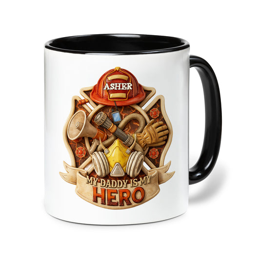 Personalized Firefighter Dad Accent Mug - My Daddy Is My Hero Coffee Mug