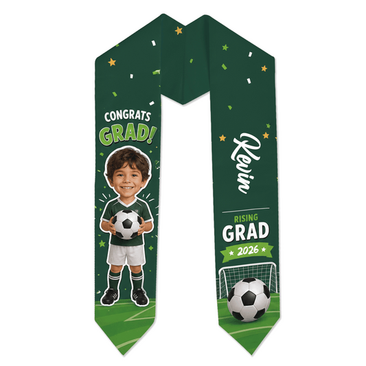 Personalized Soccer Kid Graduation Stole - Custom Photo