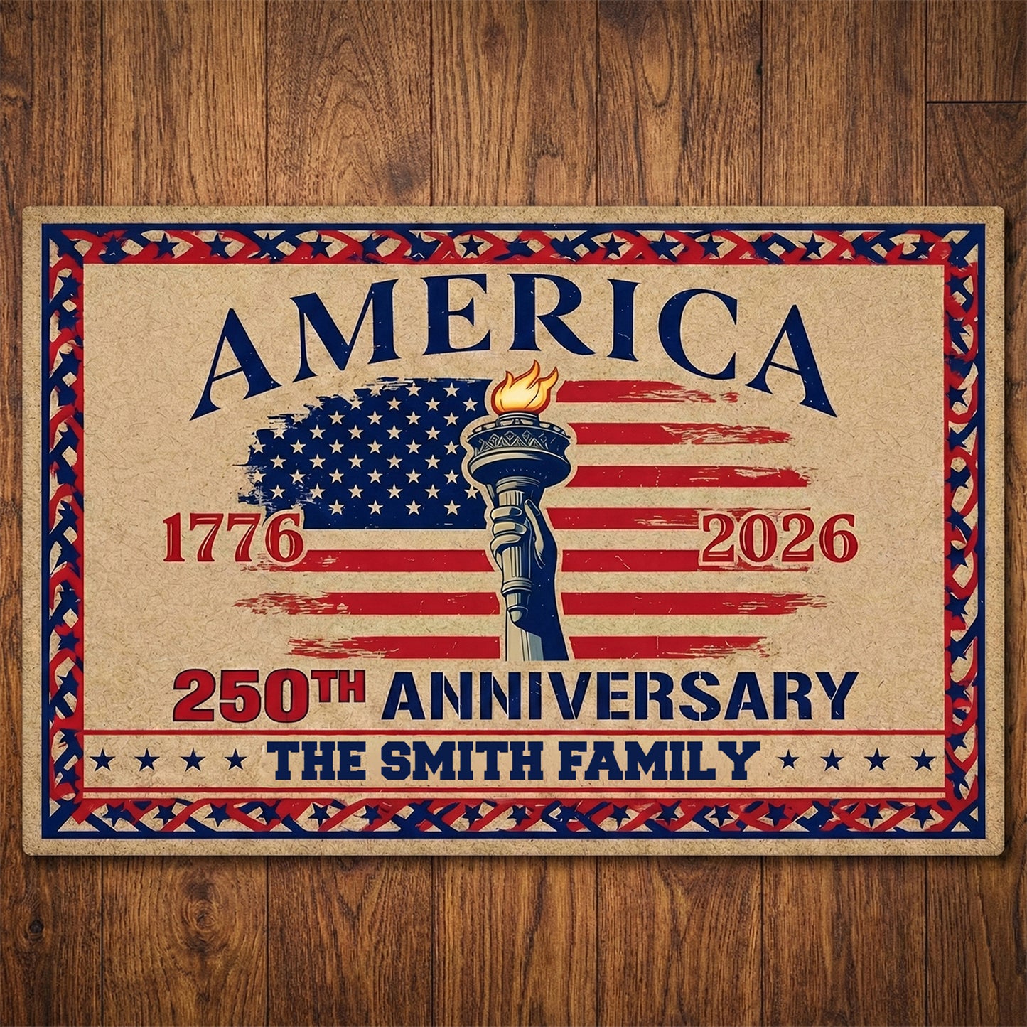 Custom Family Name 250th Anniversary America Welcome Rug