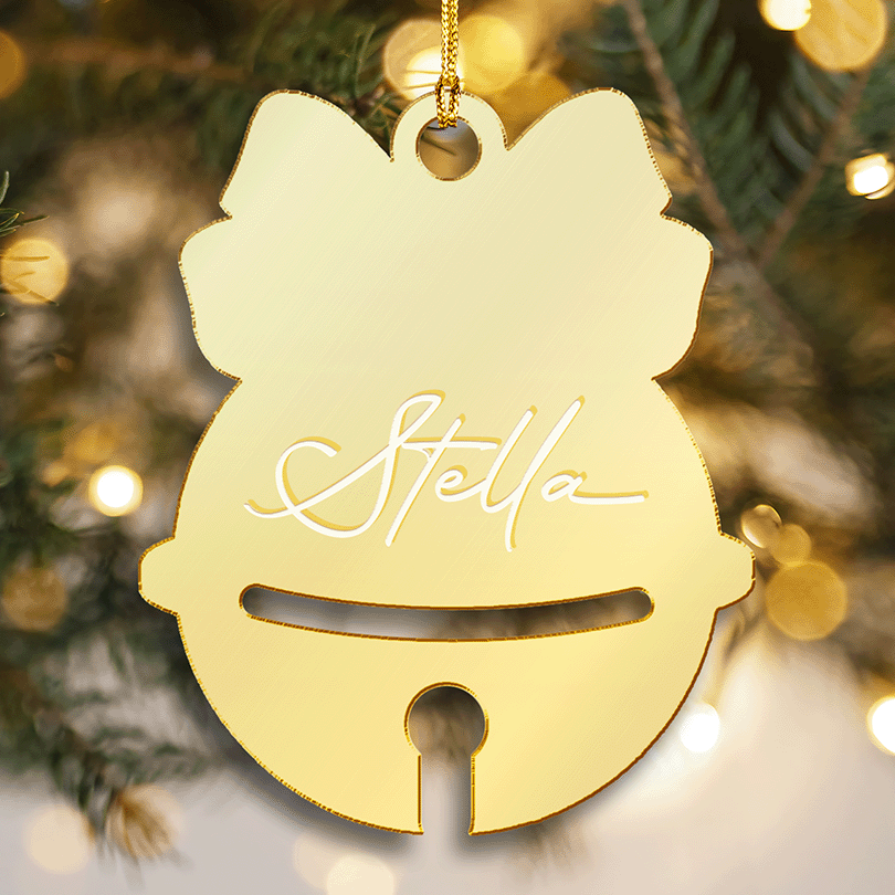 Custom Mirrored Acrylic Sleigh Bell Ornament - Personalized Name Gift