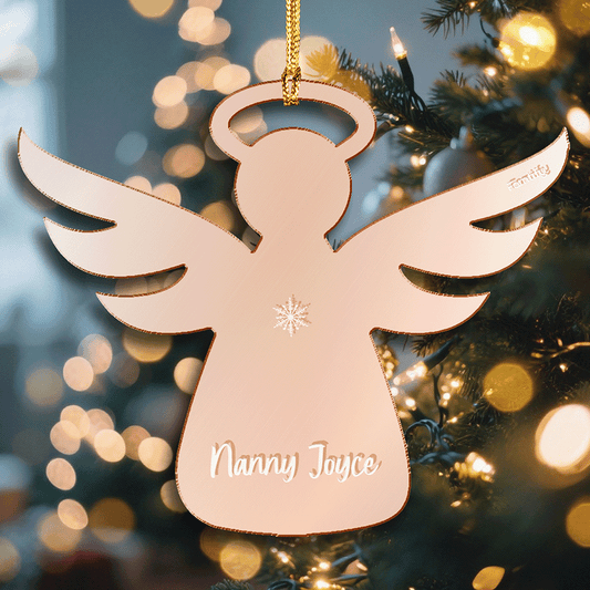Rose gold mirrored angel memorial name ornament