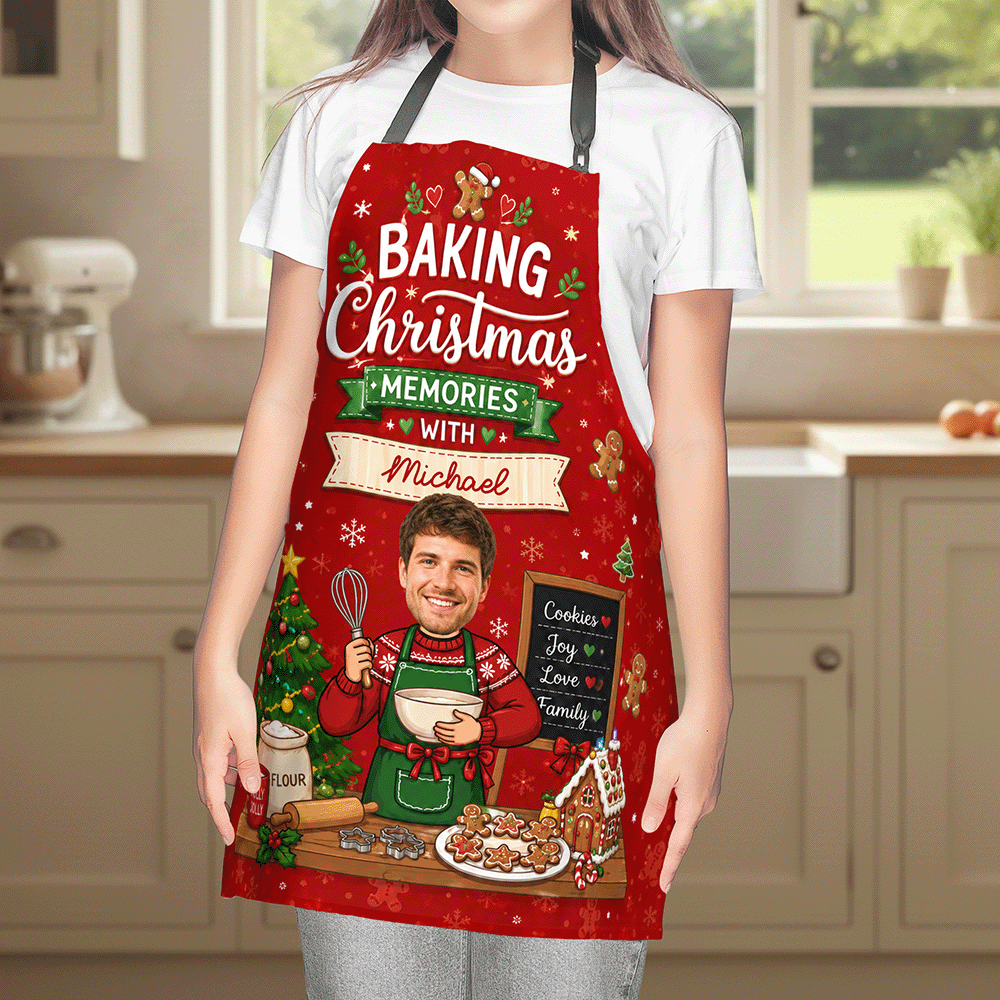 Personalized Christmas Baking Memories Apron with Custom Name and Photo
