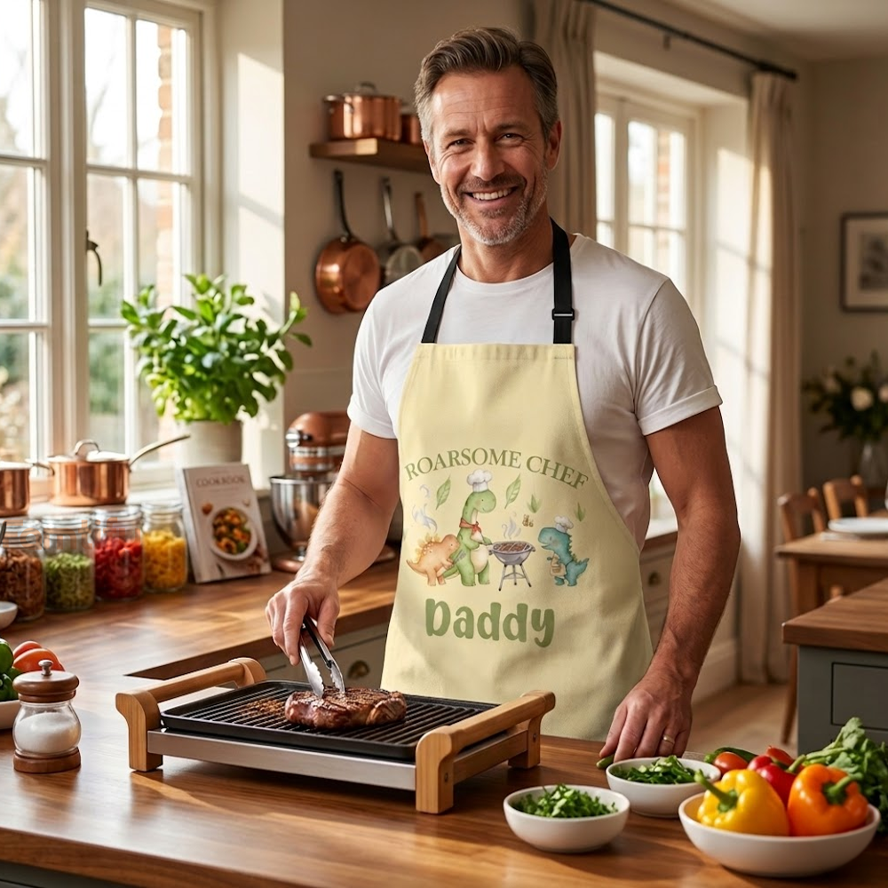 Roarsome Chef Daddy Custom Apron – Personalized Dinosaur Cooking Apron for Dad