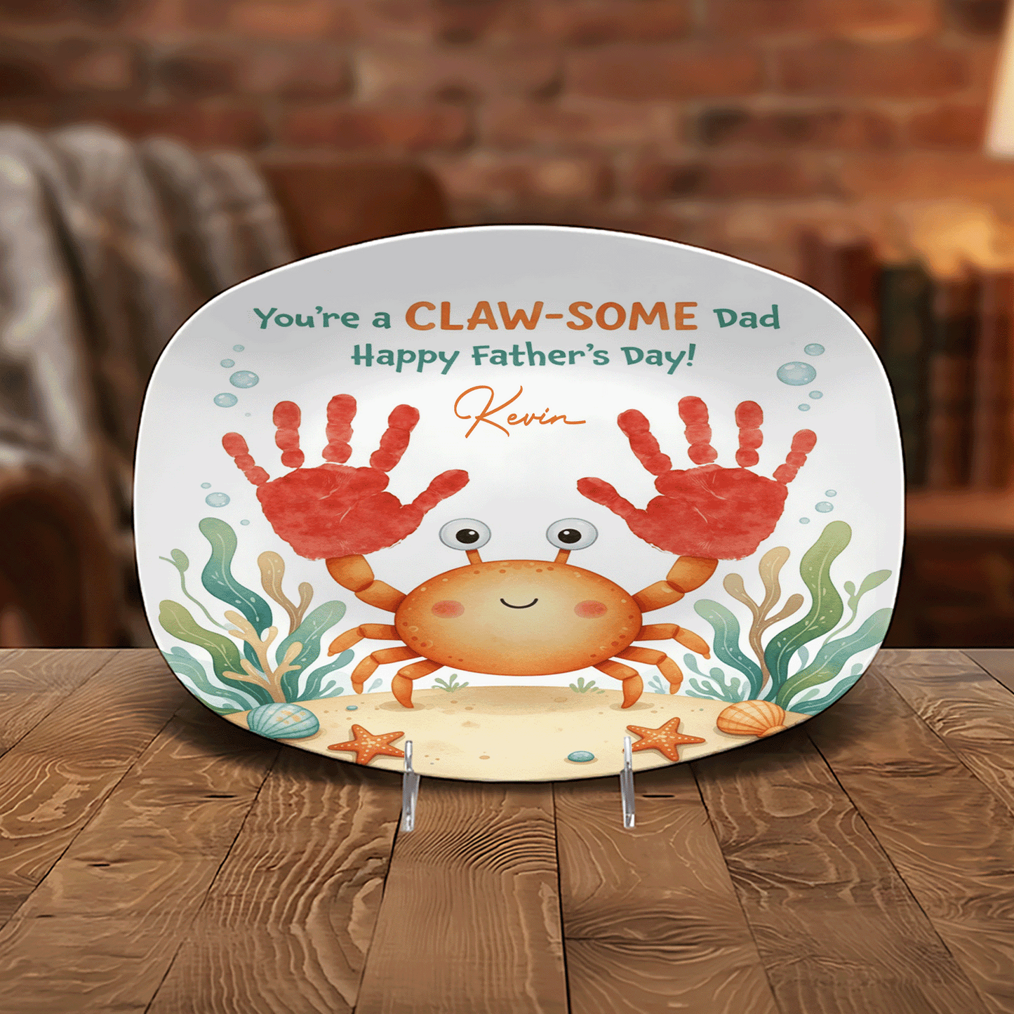 Personalized “You’re A Claw-Some Dad” Decorative Plate – Custom Name Crab Keepsake