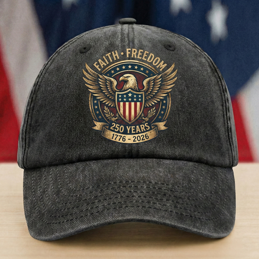 250 Years Of Freedom 1776 - 2026 Eagle Custom Name Washed Denim Baseball Cap
