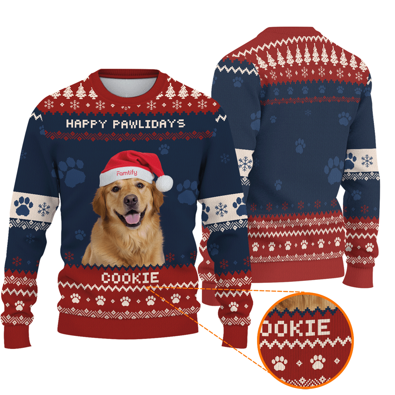 Personalized Pet Photo Christmas Sweater – “Happy Pawlidays” Ugly Sweater for Dog Lovers & Cat Lovers, Unisex Holiday Gift