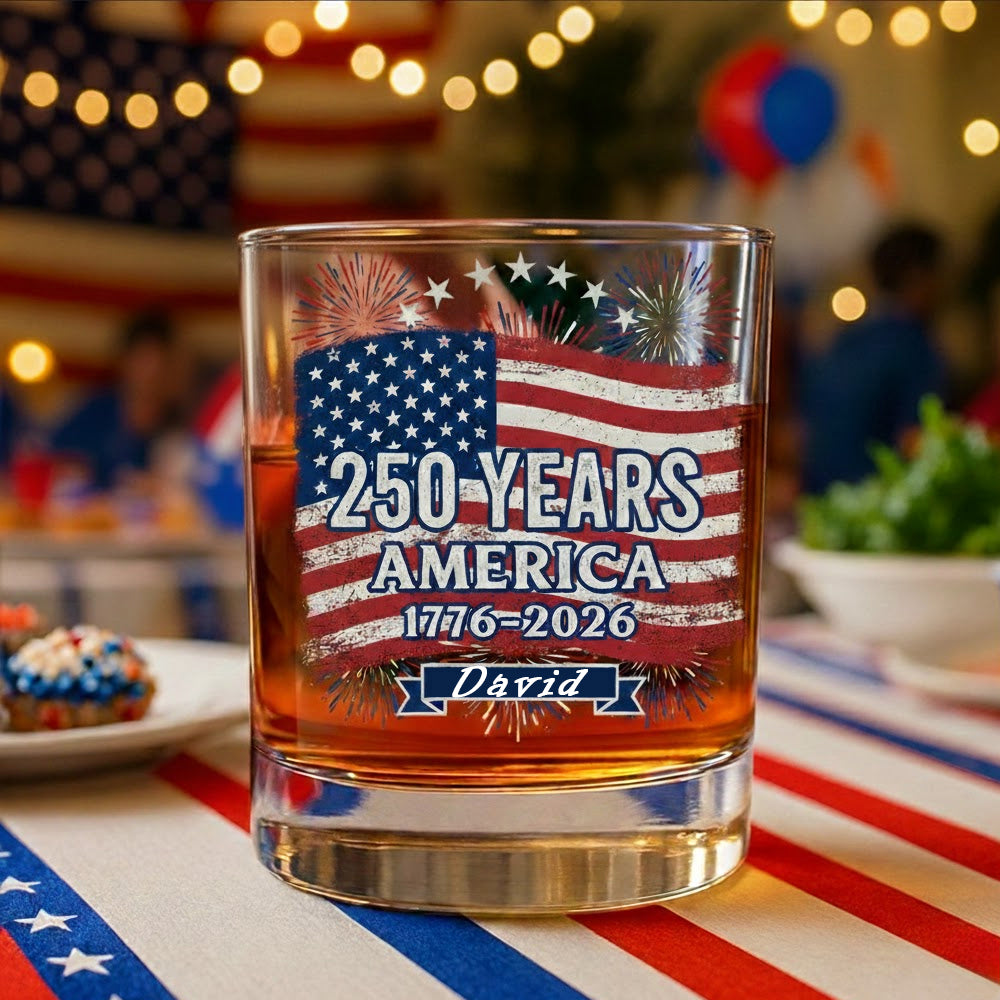250 Years America Flag 250th Birthday 1776-2026 Whiskey Glass