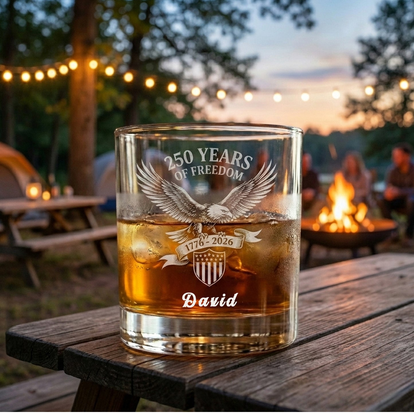 250 Years USA 250th Birthday 1776-2026 Eagle Flag Whiskey Glass