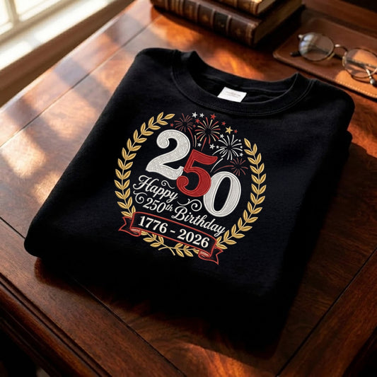 USA 250 Years Patriotic Sweatshirt - Independence Day Embroidered Flag Crewneck