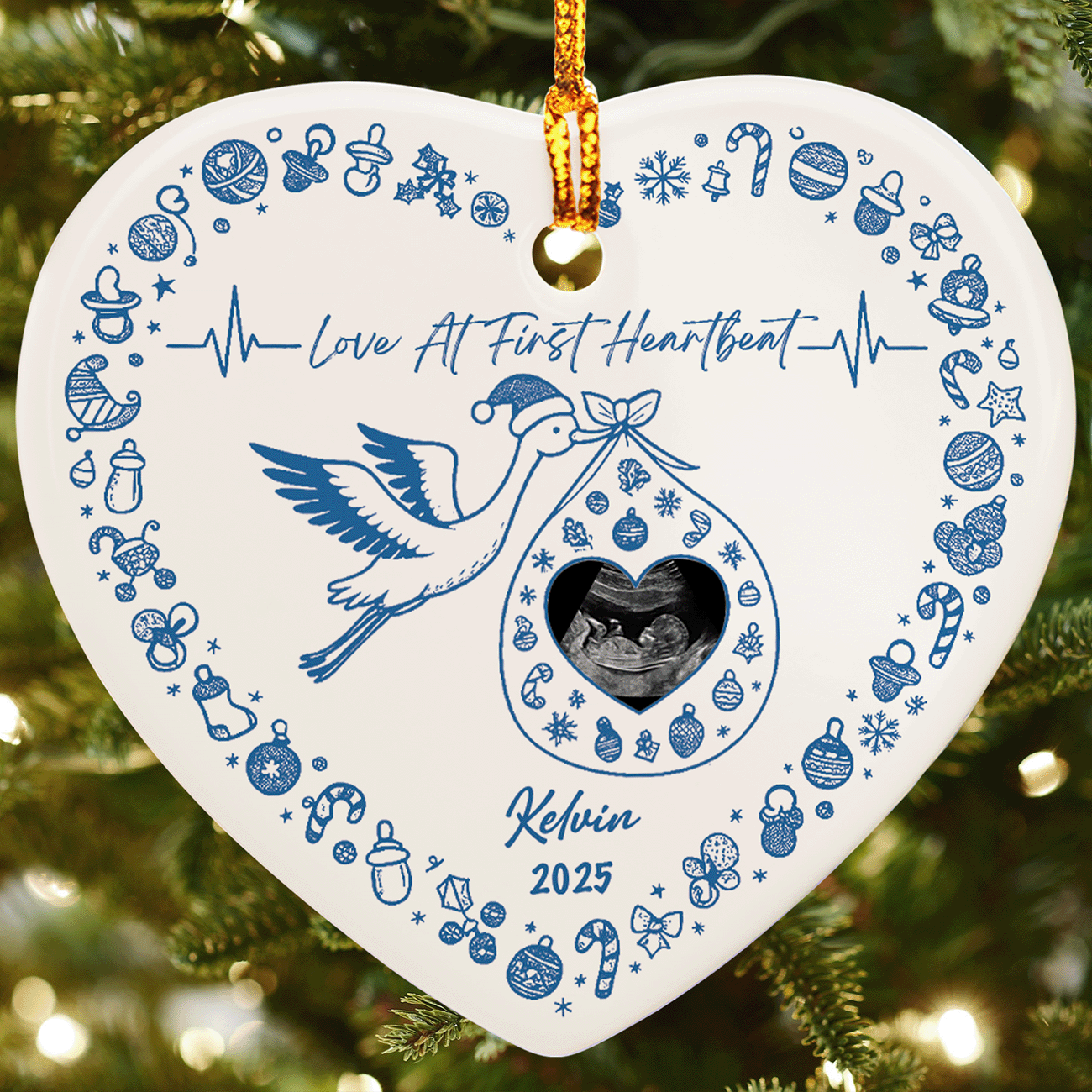 Obstetric Ultrasound Personalized Heart Shape Ceramic Ornament