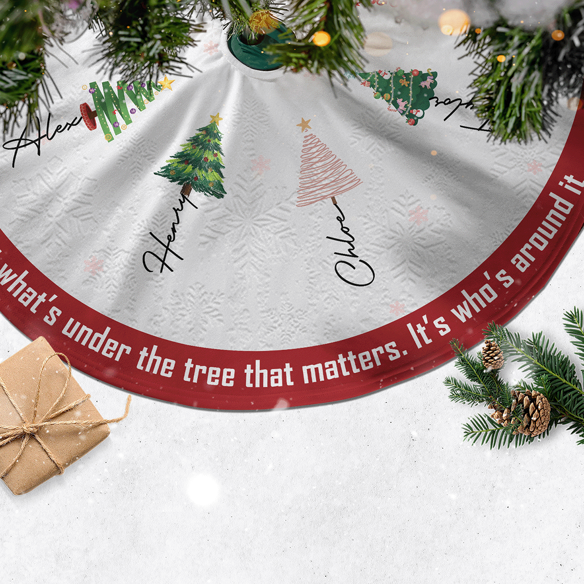 Personalized Joy Around The Tree Christmas Tree Skirt