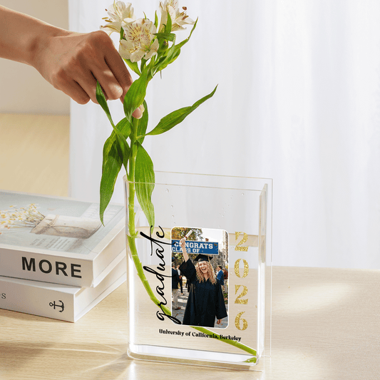 Personalized Graduate Acrylic Book Vase with Custom Photo Graduation Flower Vase