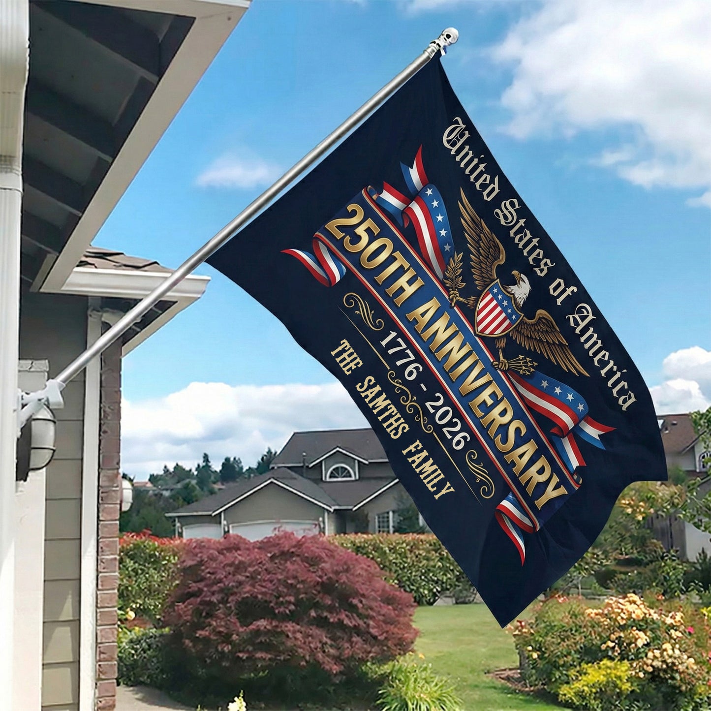 Personalized Family Name USA 250th Anniversary Banner House Flag