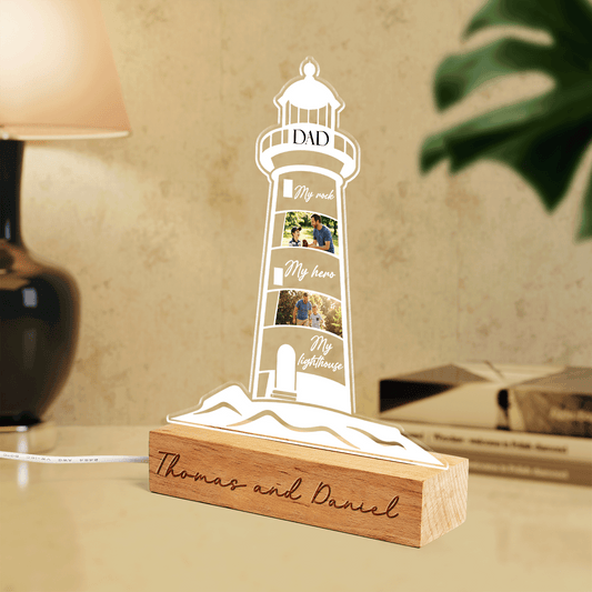 Personalized My Rock My Hero My Lighthouse Night Light - Custom Photo Lighthouse LED Acrylic Lamp