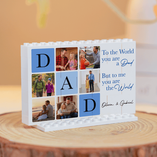 To The World You Are A Dad - Personalized Photo Building Block Desk Decor for Father's Day