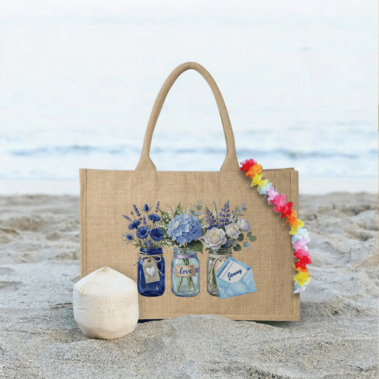 Personalized Blue Blossom Linen Handbag - Family Love Gift