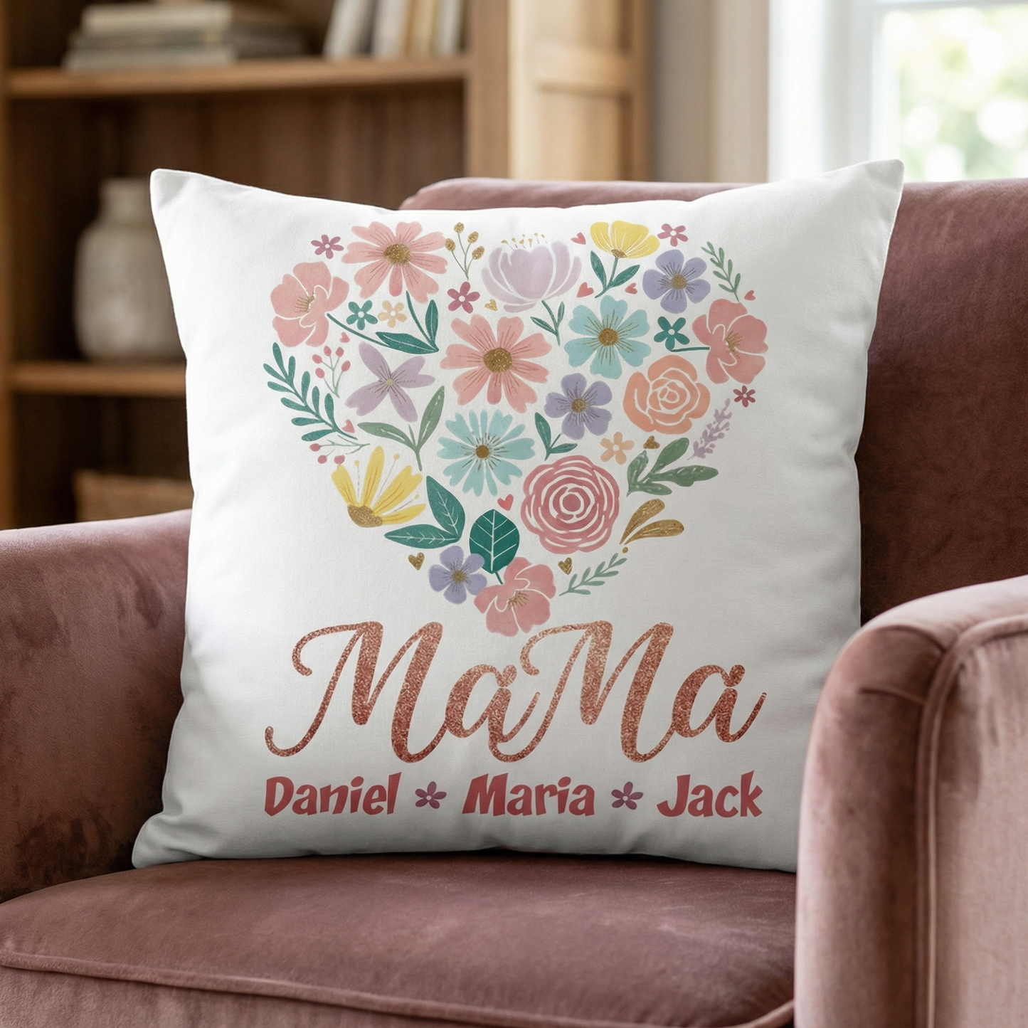 Our Love Blooms for You – Sentimental Mother’s Day Gift for Mom – Personalized Floral Heart Pillowcase