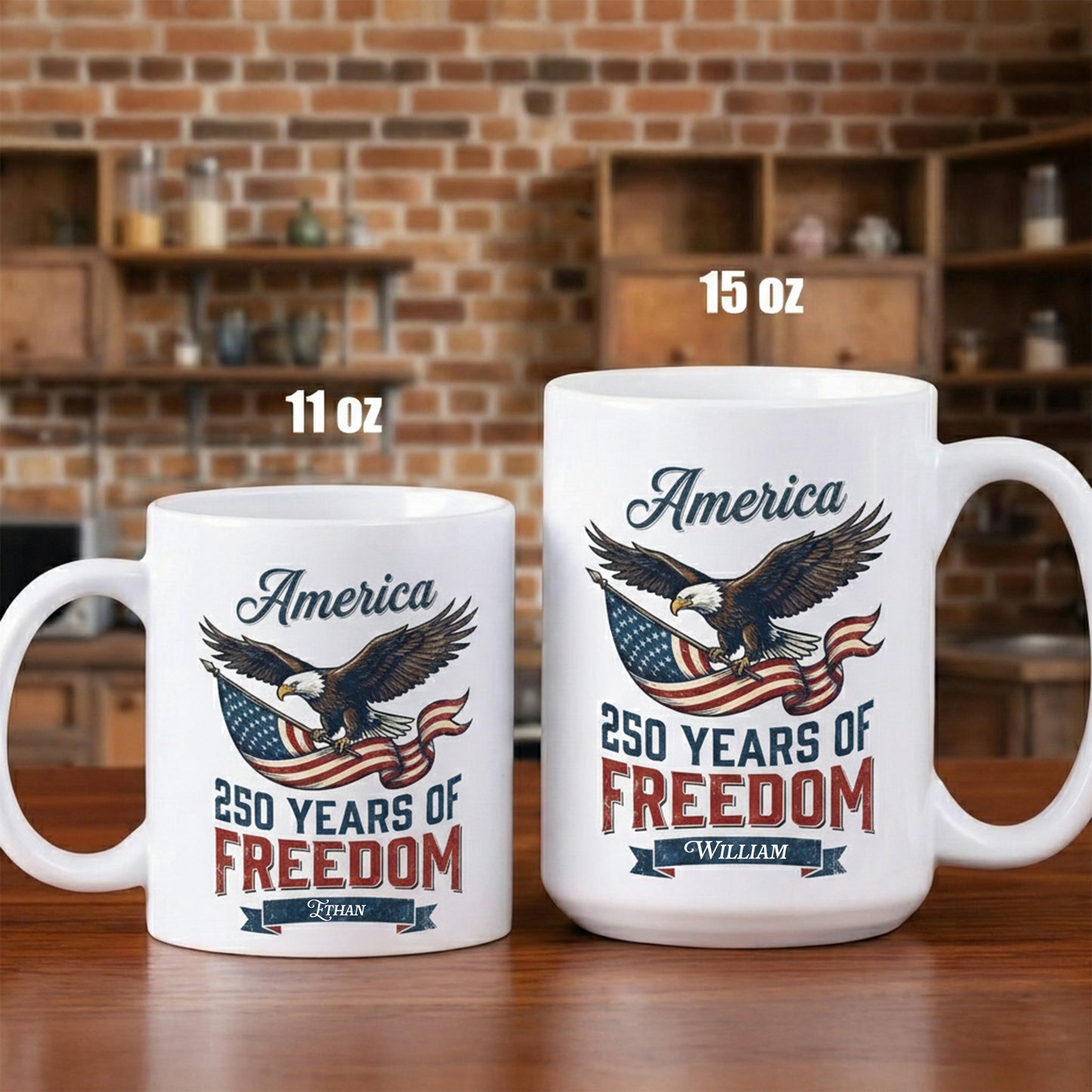 America Semiquincentennial 250 Years of Freedom Personalized White Mug – USA 1776–2026 Patriotic Eagle Anniversary Mug