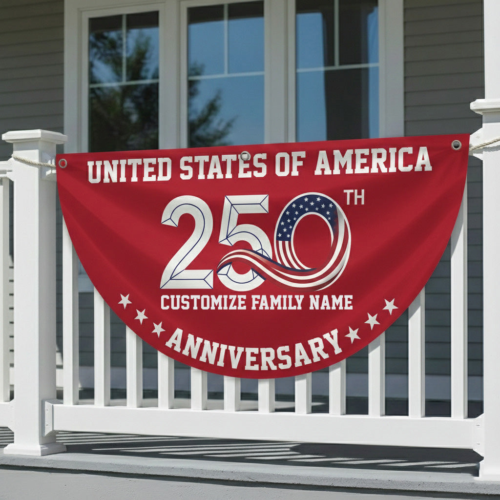 Patriotic 250th Anniversary 1776 2026 United States of America Non-Pleated Fan Flag Red