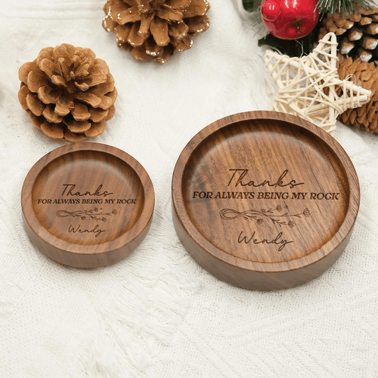Thanks For Always Being My Rock - Personalized Wooden Ring Dish - Meaningful Gift for Mom