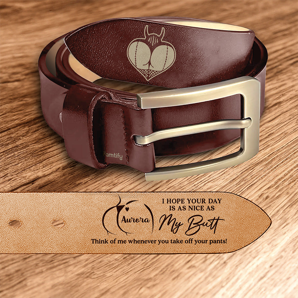 Think of Me When You Unfasten – Spicy Romantic Gift for Him – Personalized Engraved Leather Belt