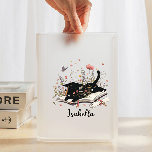 Personalized Cat Graduation Acrylic Book Vase with Custom Name