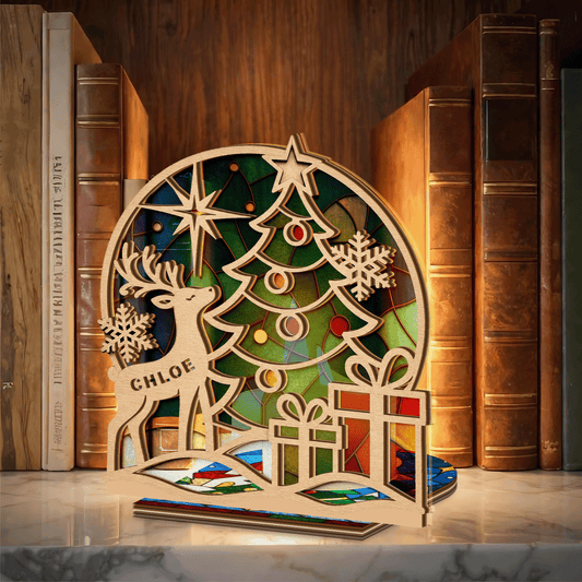Personalized Christmas Reindeer & Tree Suncatcher Candle Holder, view 2