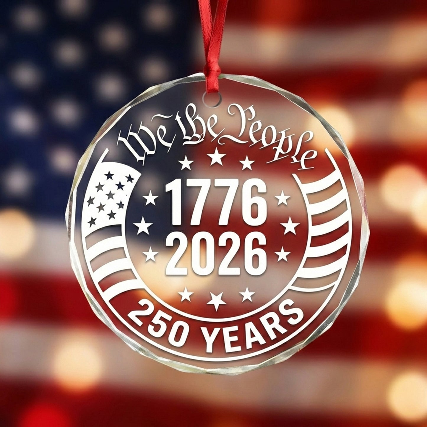 “We The People” Glass Ornament – Patriotic USA 1776–2026 Keepsake