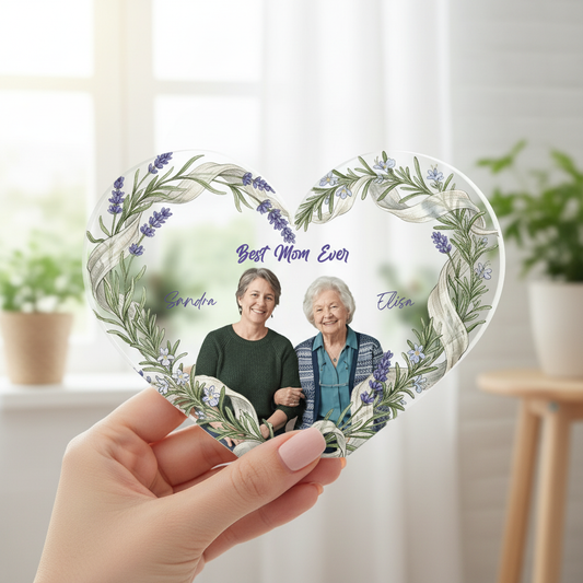 Best Mom Ever - Heartfelt Mother's Day Gift for Mom - Personalized Heart Acrylic Photo Plaque