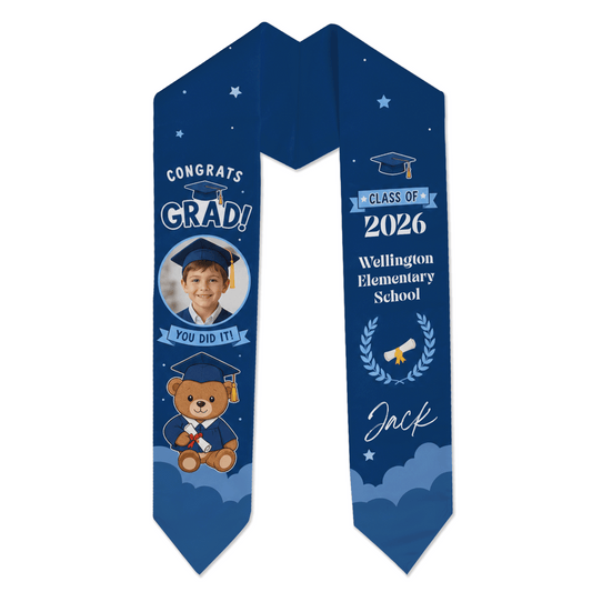 Personalized Congrats Grad You Did It Blue Kid Graduation Stole - Custom Name