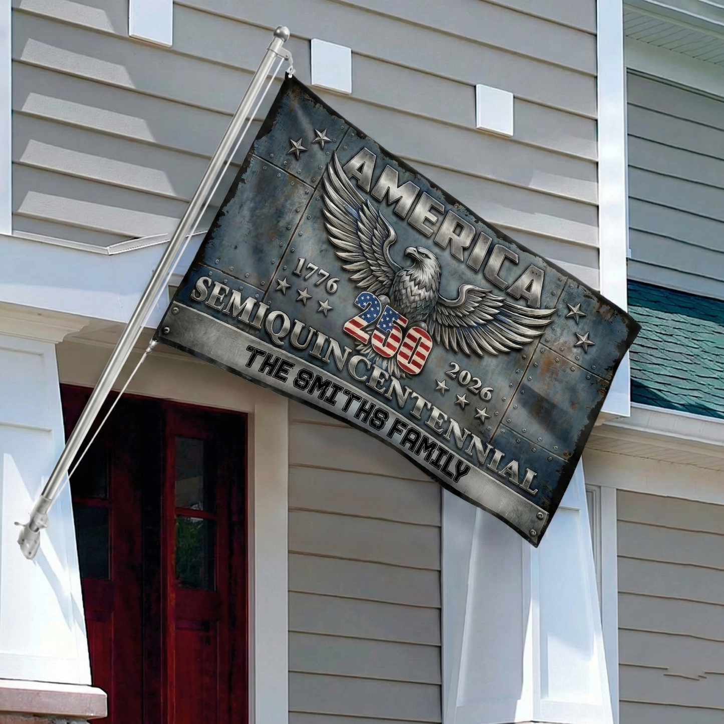 Custom Family Name America Eagle 250th Anniversary Semiquincentennial 1776-2026 Patriotic House Flag