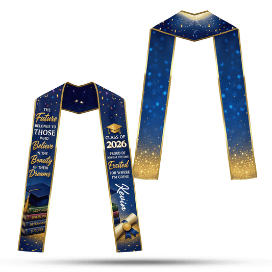 Personalized Proud of How Far I've Come Excited for Where I'm Going Graduation Stole - Custom Photo and Name
