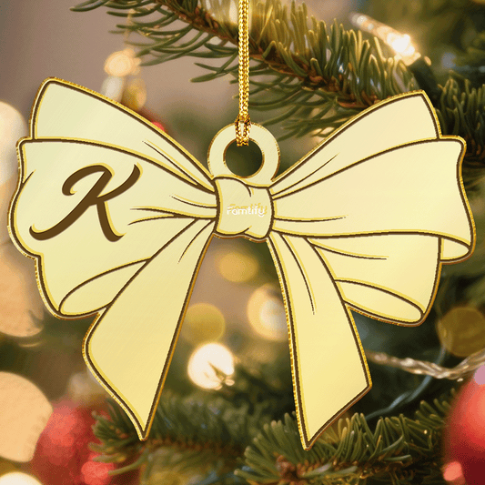 Gold mirrored bow initial ornament