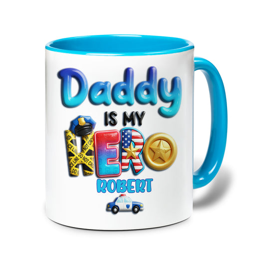 Personalized Police Dad Mug - My Daddy Is My Hero Accent Coffee Mug