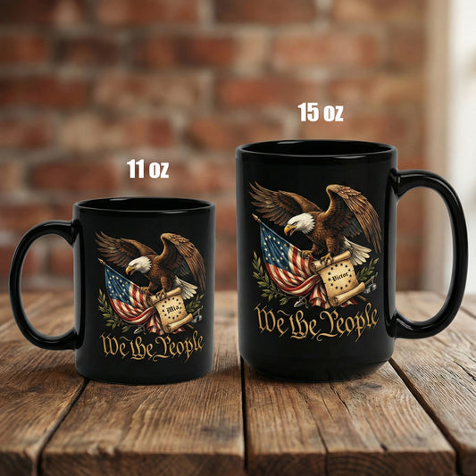 We The People 1776 Patriotic Eagle Black Mug - Personalized American Flag Freedom Mug