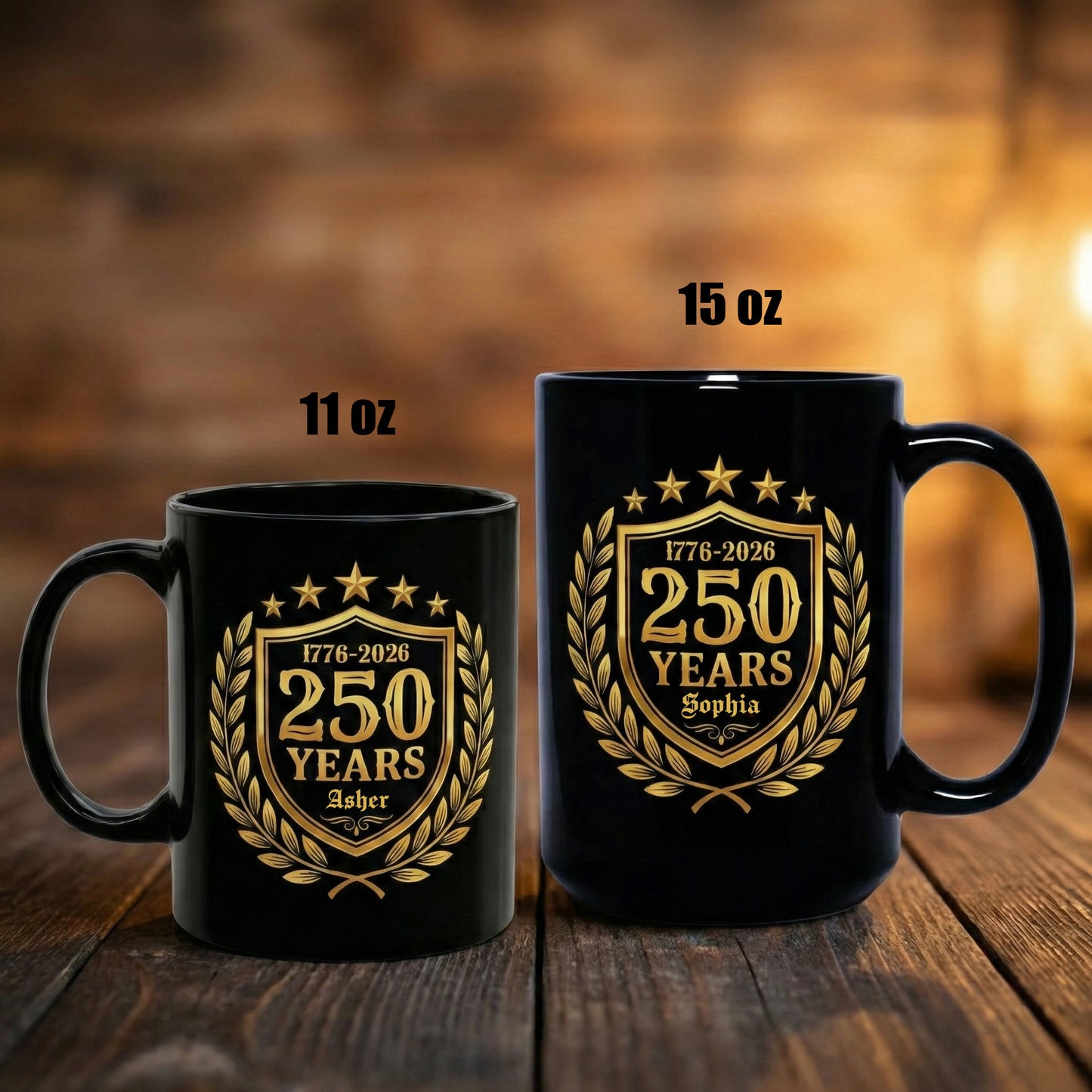 America 250 Years Personalized Black Mug – USA 1776-2026 250th Anniversary Patriotic Mug