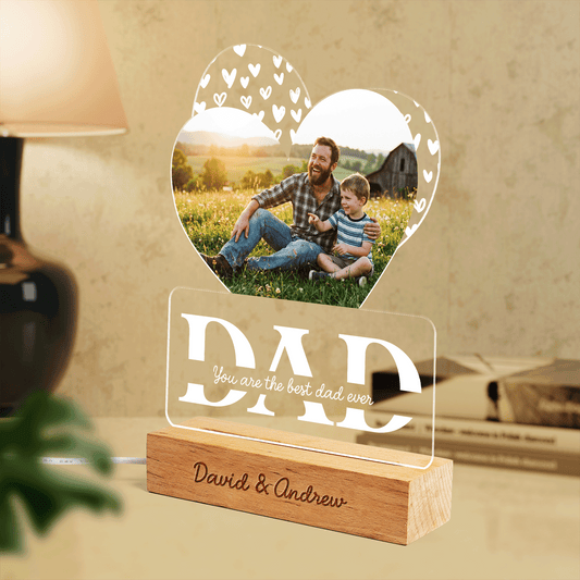 Personalized You Are The Best Dad Ever Photo Night Light - Custom Name LED Acrylic Lamp Gift for Dad