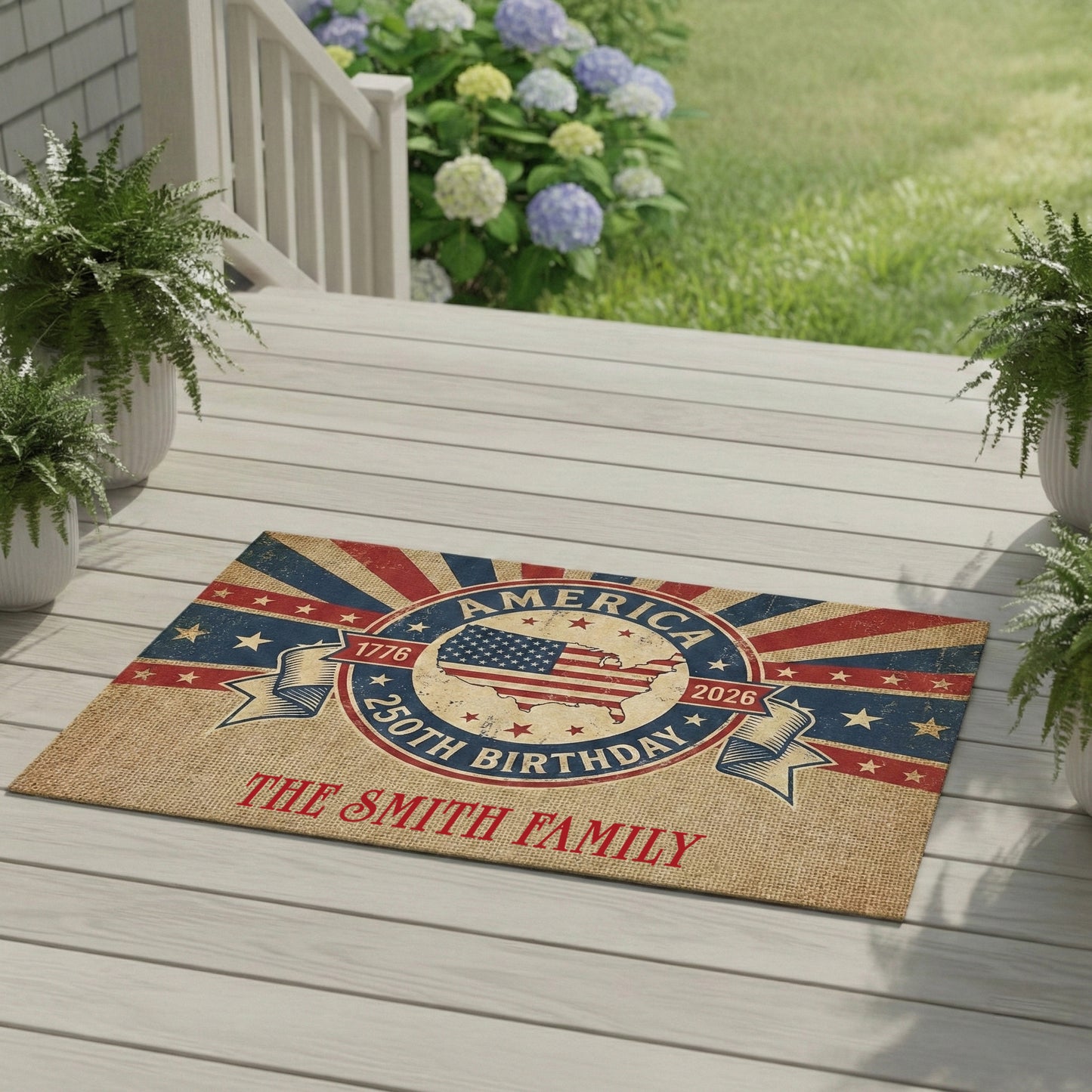 Personalized Family Name 250th Anniversary America Welcome Mat