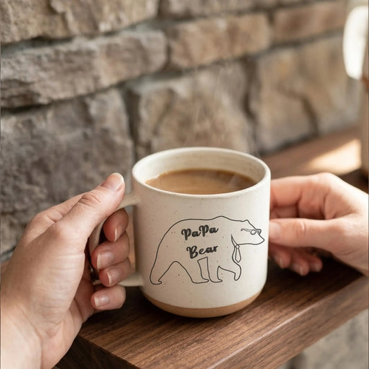 Papa Bear Clay Mug - Father's Day Gift for Dad, Cute Family Coffee Mug