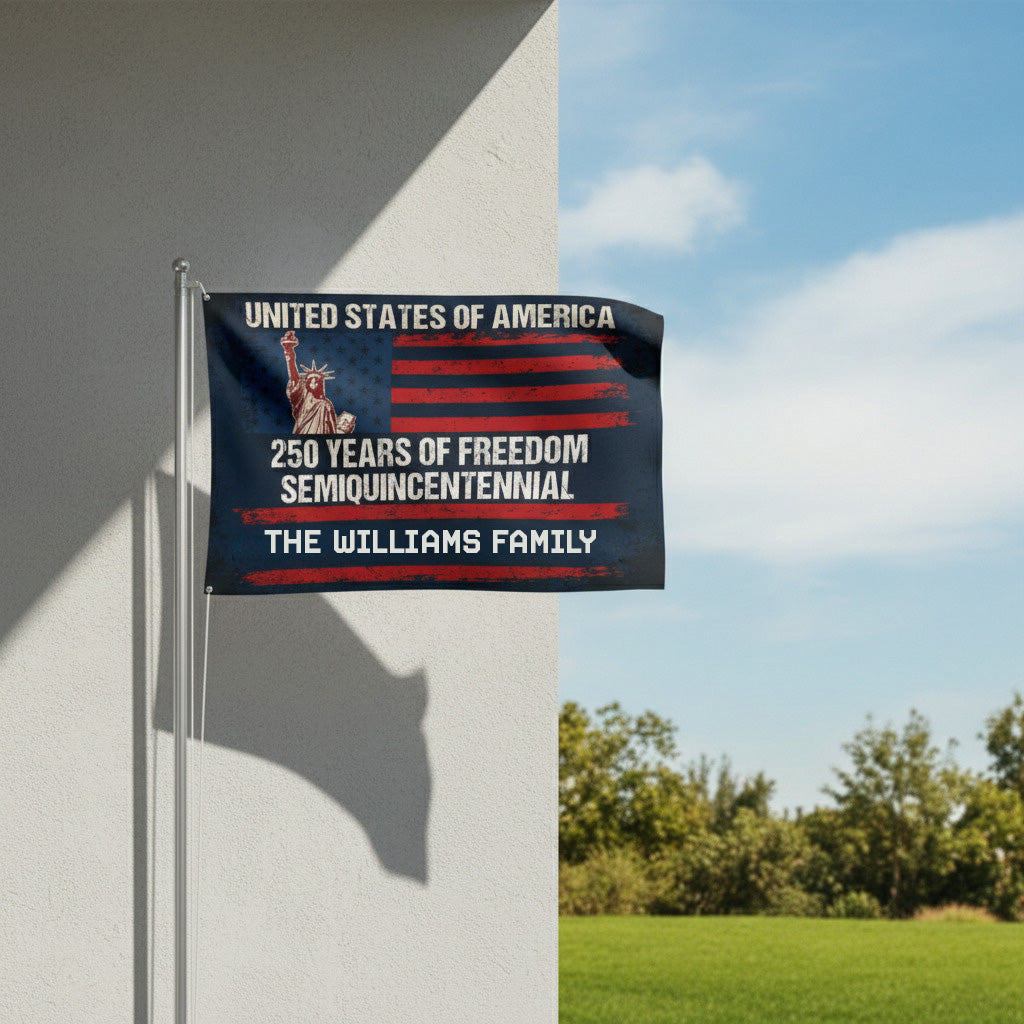 Custom Family Name USA 250 Years of Freedom House Flag Semiquincentennial Patriotic