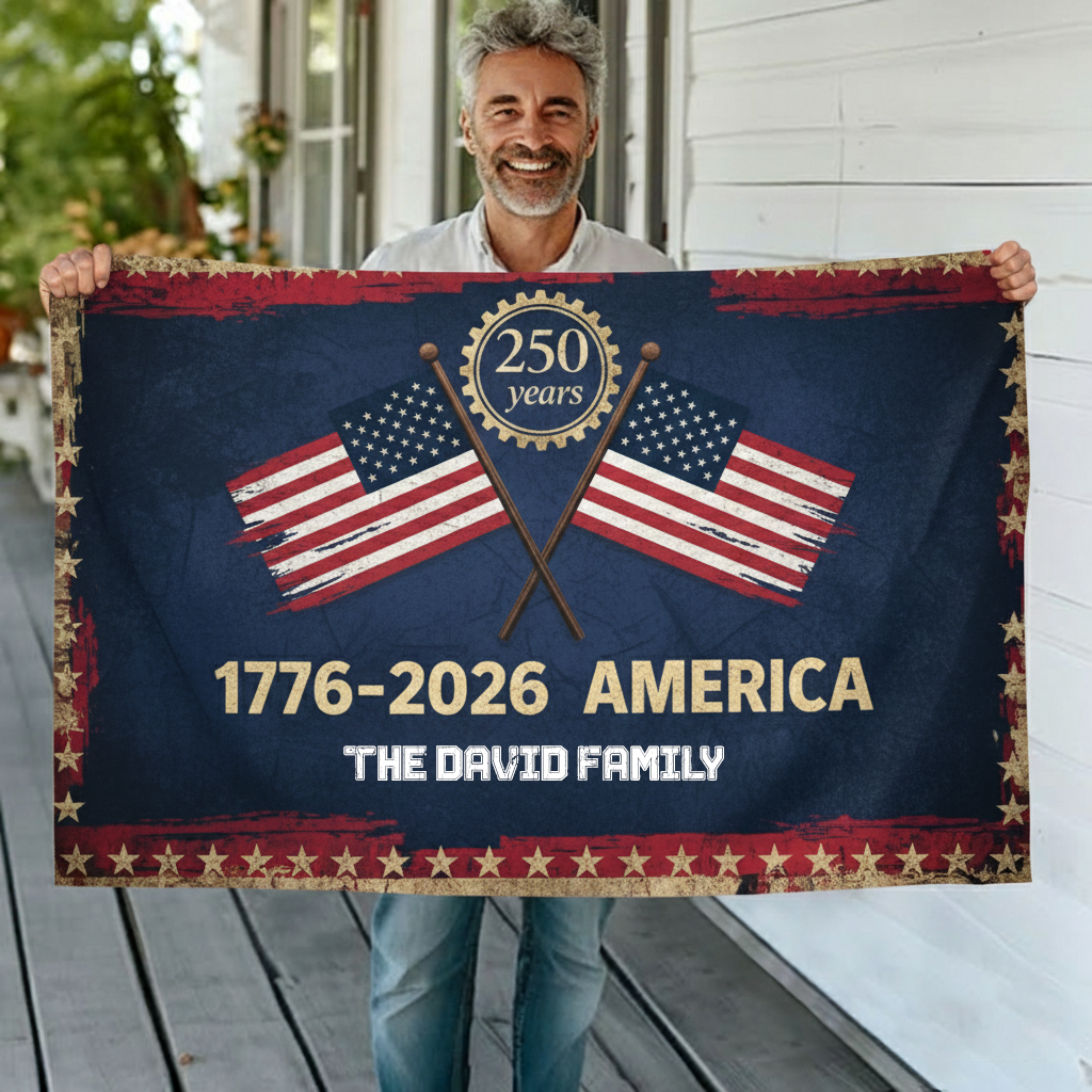 America 250 Years Anniversary Custom Family Name House Flag
