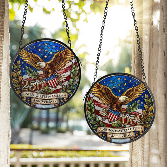 USA 250th Anniversary Eagle Stained Glass Suncatcher Patriotic Window Hanging Decor